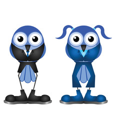 Comical bird businessman and businesswoman