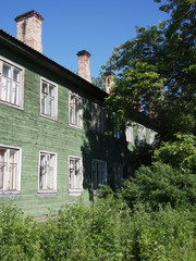 wooden house in the city