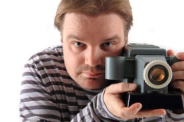 man and old projector