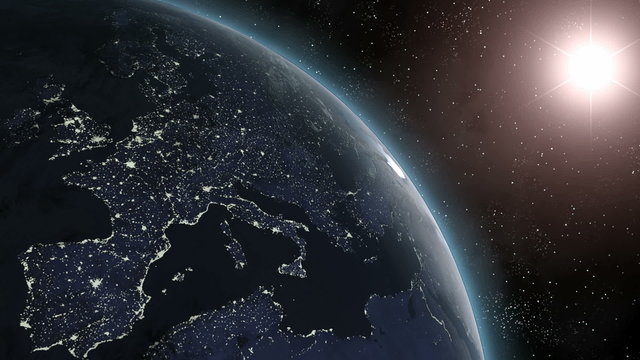 Earth (Highend) Sunrise Over Europe CGI HD