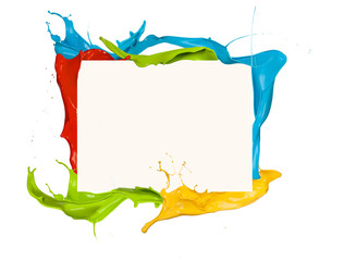  Isolated shot of colored paint frame splash on white background