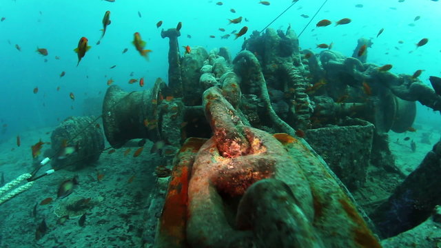 Anchor chain of shipwreck the SS Thistlegorm. Red Sea.