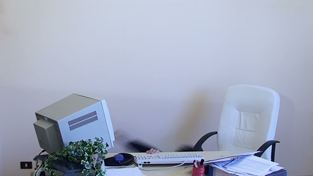 Office Work Employee strangled by monitor