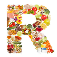 Letter R made of food