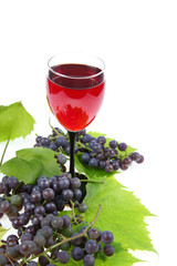 Red wine and grapes