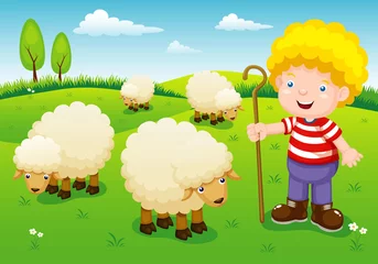 Peel and stick wall murals Boerderij illustration little shepherd vector