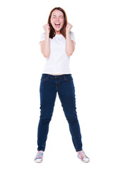 studio shot of emotional young woman