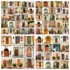 collage made of many images of beautiful old doors from Italy, E