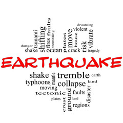 Earthquake Word Cloud Concept in red & black