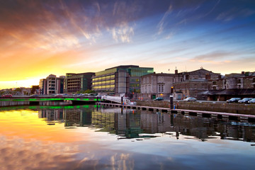 Amazing sunset at the river of Cork city in Ireland
