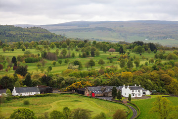 Naklejka premium Green trees covered valley landscape