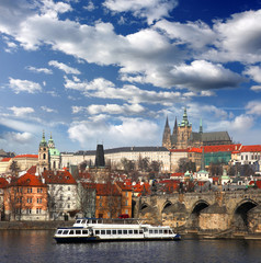 Fototapeta premium Prague with Castle and Charles Bridge in Czech Republic