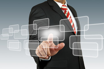 businessman hand pushing screen