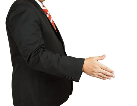successful business man, gesturing handshake on white background