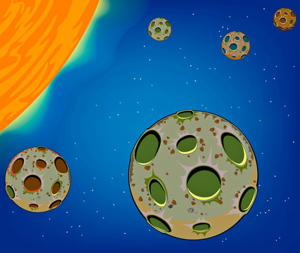 Geological planet and galaxy cartoon background