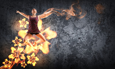 Obraz na płótnie Canvas Dziewczyna w sukni koloru dancing.Collage