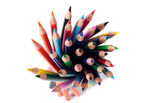 colorful pencils from above isolated