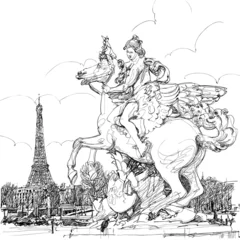 Fotobehang Illustratie Parijs Parijs-Place de la Concorde
