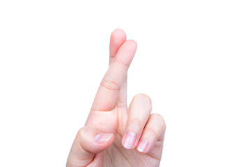 Finger crossed hand sign isolated on white background