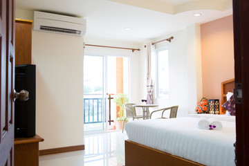 Interior of modern comfortable hotel room