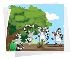 Fotobehang Bosdieren lemuren op een logboek
