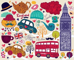 Photo sur Aluminium Doodle Jeu de symboles de Londres vectorielles