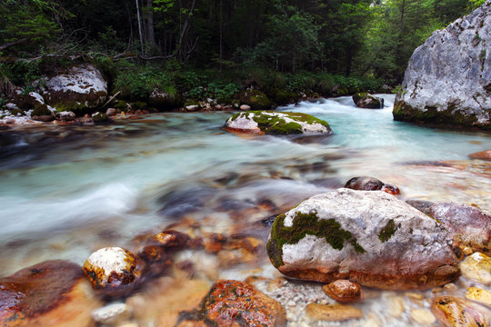 Kamniska Bistrica stream in Slovenia Alps mountain