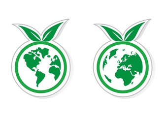 Vector ecology green icons with planet earth