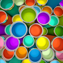 Banks of multicolored paint 3D rendering 2
