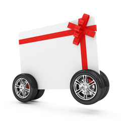 Gift Card on Wheels isolated on white background