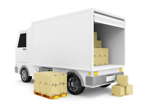 Delivery Van with a Boxes on white background