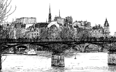 Fotobehang Illustratie Parijs Parijs-Pont des arts