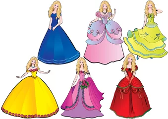 Cercles muraux Chateau Princesse dans différentes robes.