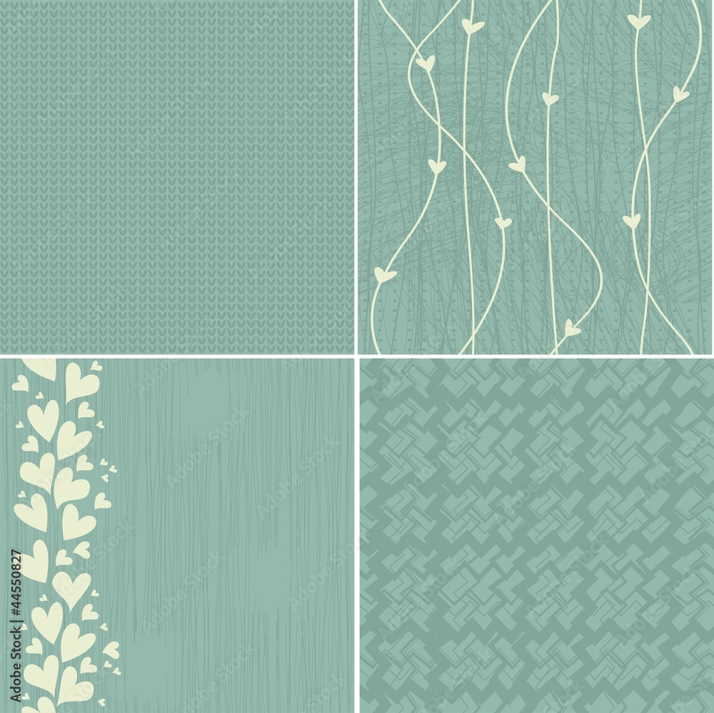 Poster set of 4 seamless patterns in faded blue