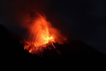 Late night eruption at a volcano