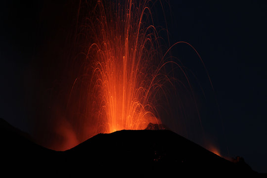 Stromboli volcano at night