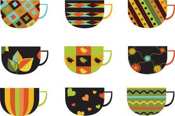Collection of colorful cups.