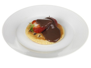 Strawberries and Pancakes with Chocolate Sauce