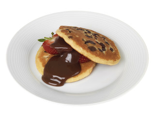 Strawberries and Pancakes with Chocolate Sauce