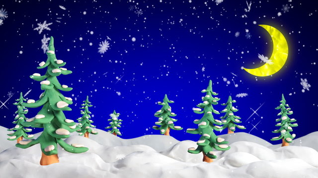 winter scene with clay firtrees and snowfall loopable