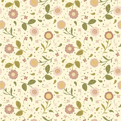 Seamless background with cute pink flowers