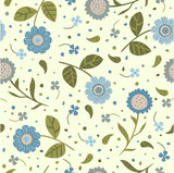 Seamless background with cute blue flowers
