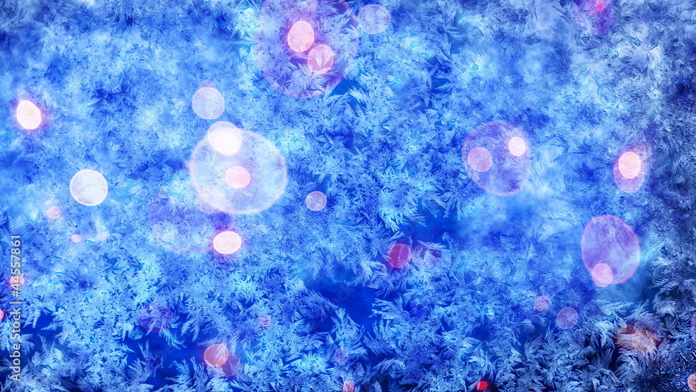 Poster frost pattern and christmas lights seamless loop background