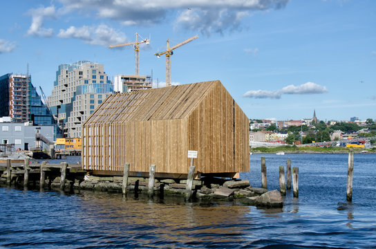 View on marina wooden house