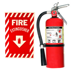 fire extinguisher and sign isolated