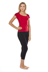 Fototapeta premium Young attractive female student in red