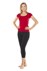 Full length portrait of  woman in red