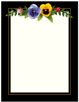 Picture Frame, copy space, Victorian style with pansies, roses