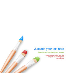 White background with three paintbrushes painting on an empty pa