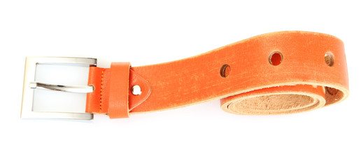 Brown leather belt isolated on white